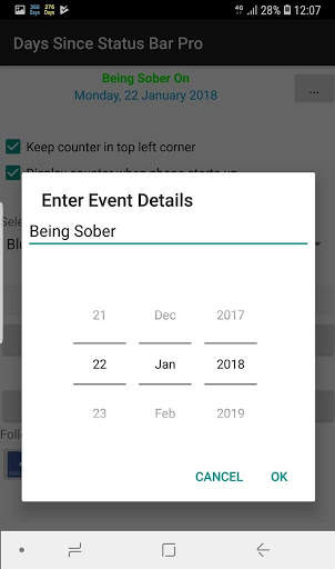 Days Since in Status Bar screenshot 2