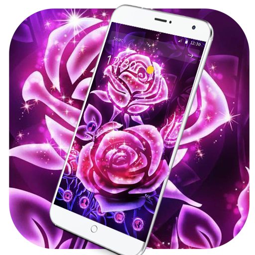 Pink Glitter Neon Roses Theme icon