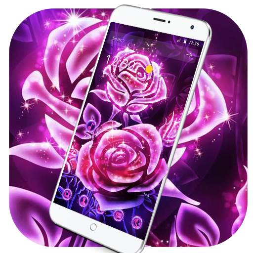 Pink Glitter Neon Roses Theme 1.1.3