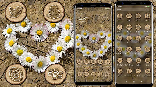 Flower Heart Wooden Launcher Theme screenshot 1