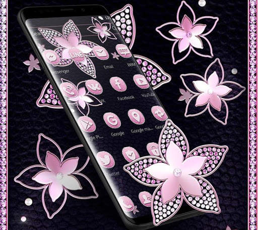 Pink Flower Diamond Black Theme screenshot 5