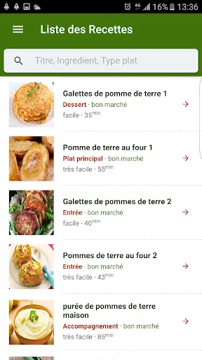 Recettes Pomme de Terre screenshot 1
