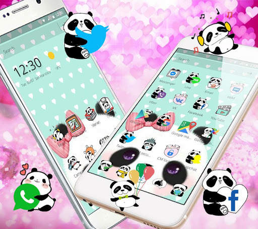 Cartoon Panda Pink Bow Cute Green Themes Desktop screenshot 2