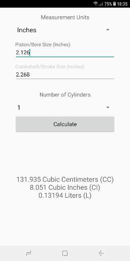 Engine CC Calculator screenshot 1