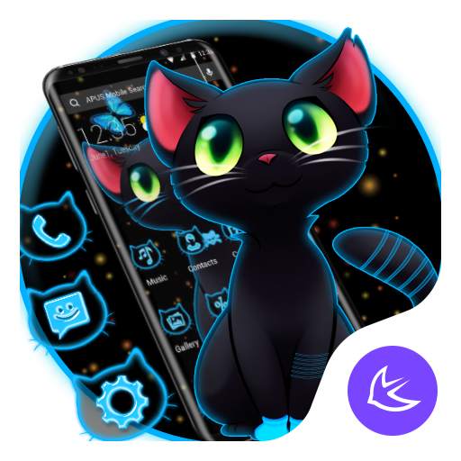 Dark Neon Cat APUS Launcher theme 63.0.1001
