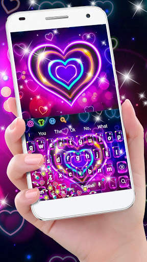 Lavender Neon Heart Keyboard Theme screenshot 2