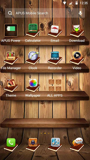 Wooden Bookshelf APUS Launcher theme screenshot 2