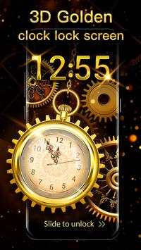 3D Golden Analog Clock lock screen screenshot 3