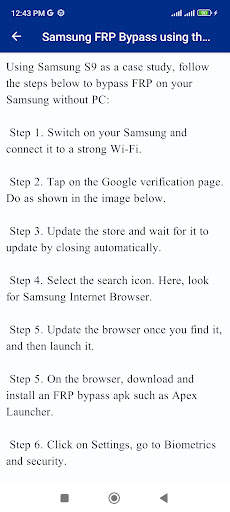 Samsung FRP Bypass Code Guide screenshot 3