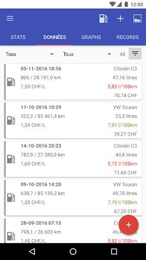 Mes voitures - Carburant,coûts screenshot 2