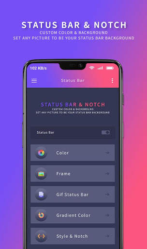Customized color status bar -  custom notch screenshot 1