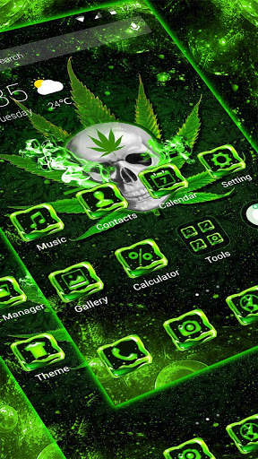 Neon Green Weed Skull APUS launcher Theme screenshot 2