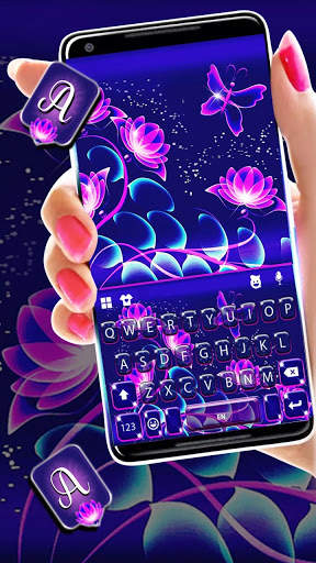 Purple Neon Flowers Keyboard Theme screenshot 2