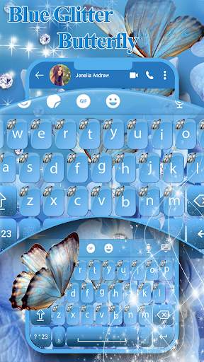 Blue Glitter Butterfly Keyboard Theme screenshot 3
