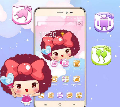 Pink Butterfly Cartoon Girl Cute Kitty Icon Theme screenshot 2