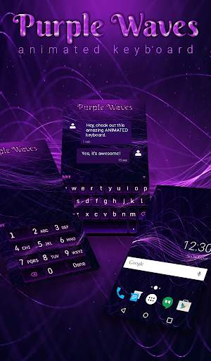 Purple Waves Animated Keyboard   Live Wallpaper screenshot 1