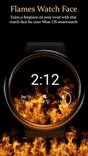 Flames Watch Face - Wear OS Smartwatch - Animated screenshot 1