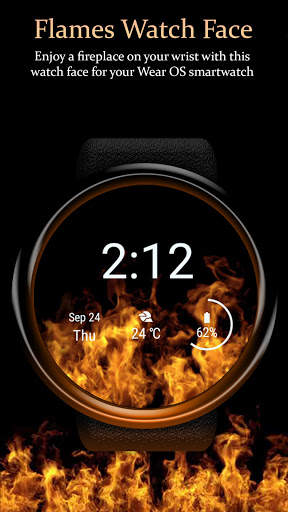 Flames Watch Face - Wear OS Smartwatch - Animated screenshot 1
