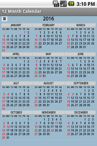 Twelve Month Calendar screenshot 5