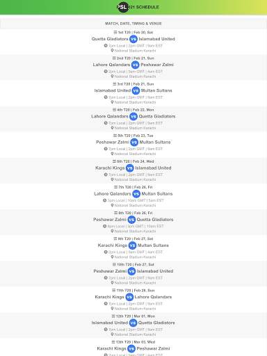PSL 2021 Schedule & Teams screenshot 5