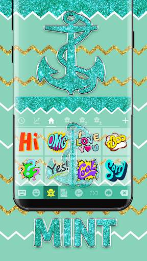 Mint Green Glitter Emoji Keyboard Wallpaper screenshot 3
