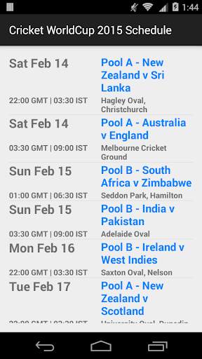 Cricket WorldCup 2015 Schedule screenshot 1