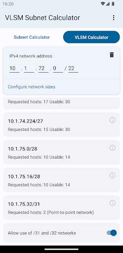 VLSM / CIDR Subnet Calculator screenshot 3