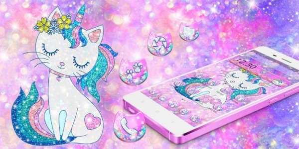 Pink Glitter Unicorn Cat Theme screenshot 4