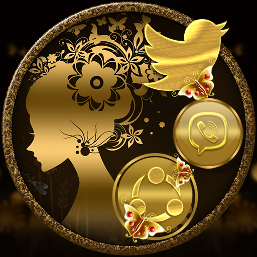 ikon Gold Butterfly Girl Launcher Theme