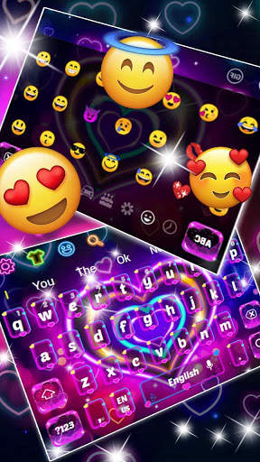 Lavender Neon Heart Keyboard Theme screenshot 3