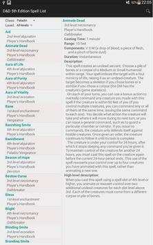 Fifth Edition Spell List Free screenshot 1