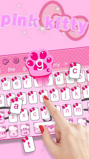 Pink Cute Kitty Cartoon Keyboard Theme स्क्रीनशॉट 2