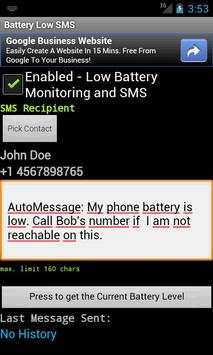 Battery Low SMS скриншот 1