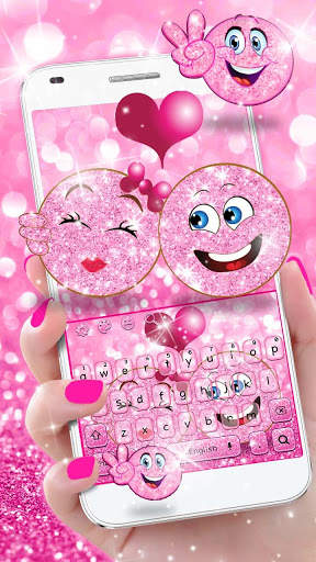 Cute Pink Glitter Emoji Theme screenshot 1