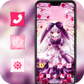 Girl under romantic apple tree theme icon