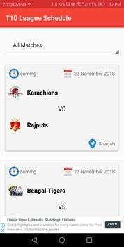 T10 Cricket Cup League Schedule 2018 : Fixture screenshot 2