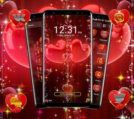 Valentine Heart Launcher Theme 3 تصوير الشاشة