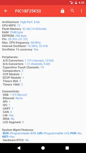 PICmicro Database screenshot 2