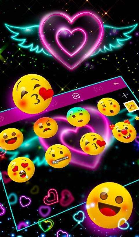 Colorful Neon Sparkling Heart Keyboard Theme screenshot 6