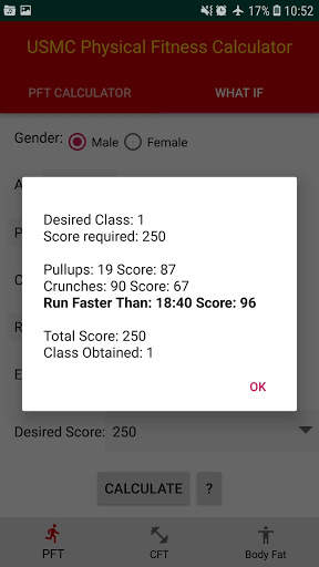 USMC PFT/CFT/Body Fat Calculator screenshot 4