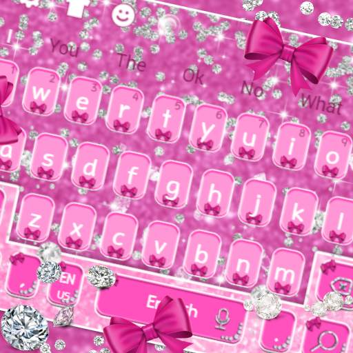 Glossy Shine Pink Bow Diamond Keyboard Theme 10001002