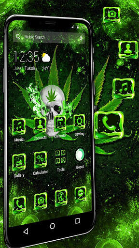 Neon Green Weed Skull APUS launcher Theme screenshot 3