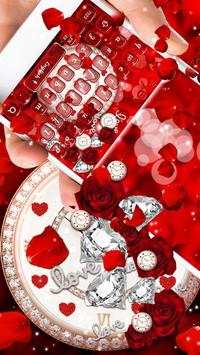 Red Valentine Rose Clock Keyboard Theme screenshot 1