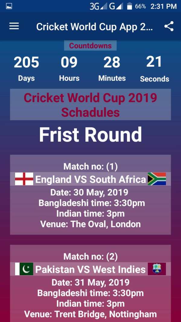 Cricket World Cup App 2019 screenshot 2