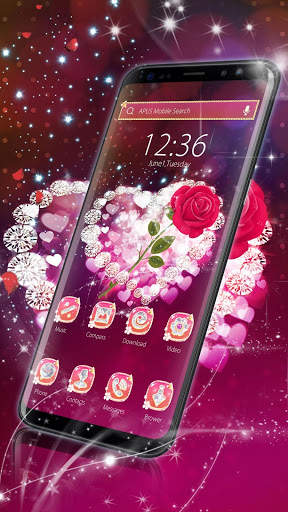 Shine Red Heart Rose Love--APUS Launcher theme screenshot 1