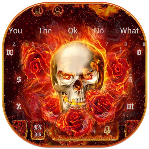 Burning Fire Rose Skull Keyboard Theme 10001003