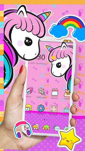 Cute Pink Cartoon Unicorn Theme screenshot 1