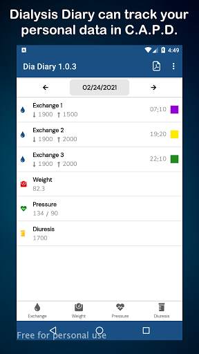 Dia Diary Free - Peritoneal Dialysis CAPD screenshot 1