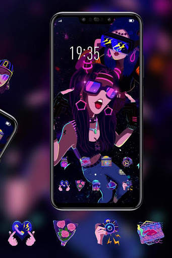 Dark Colorful Neon Club Songstress redmi 6A Theme screenshot 2