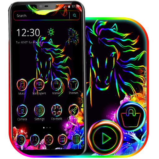 Neon line unicorn theme icon